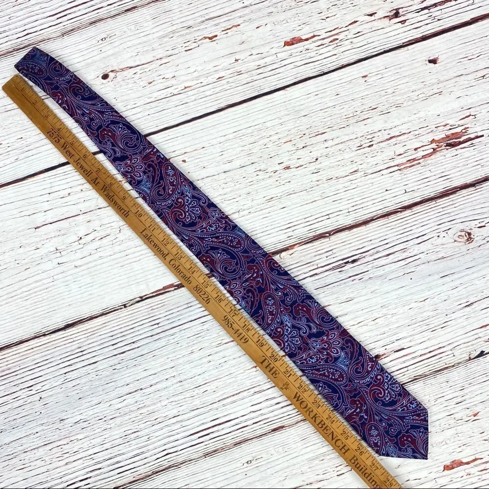 ‎Paisley Print Silk Tie Blue Red